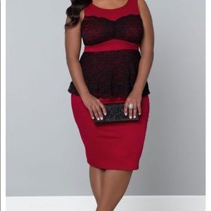 Red & black Kiyonna lace peplum dress